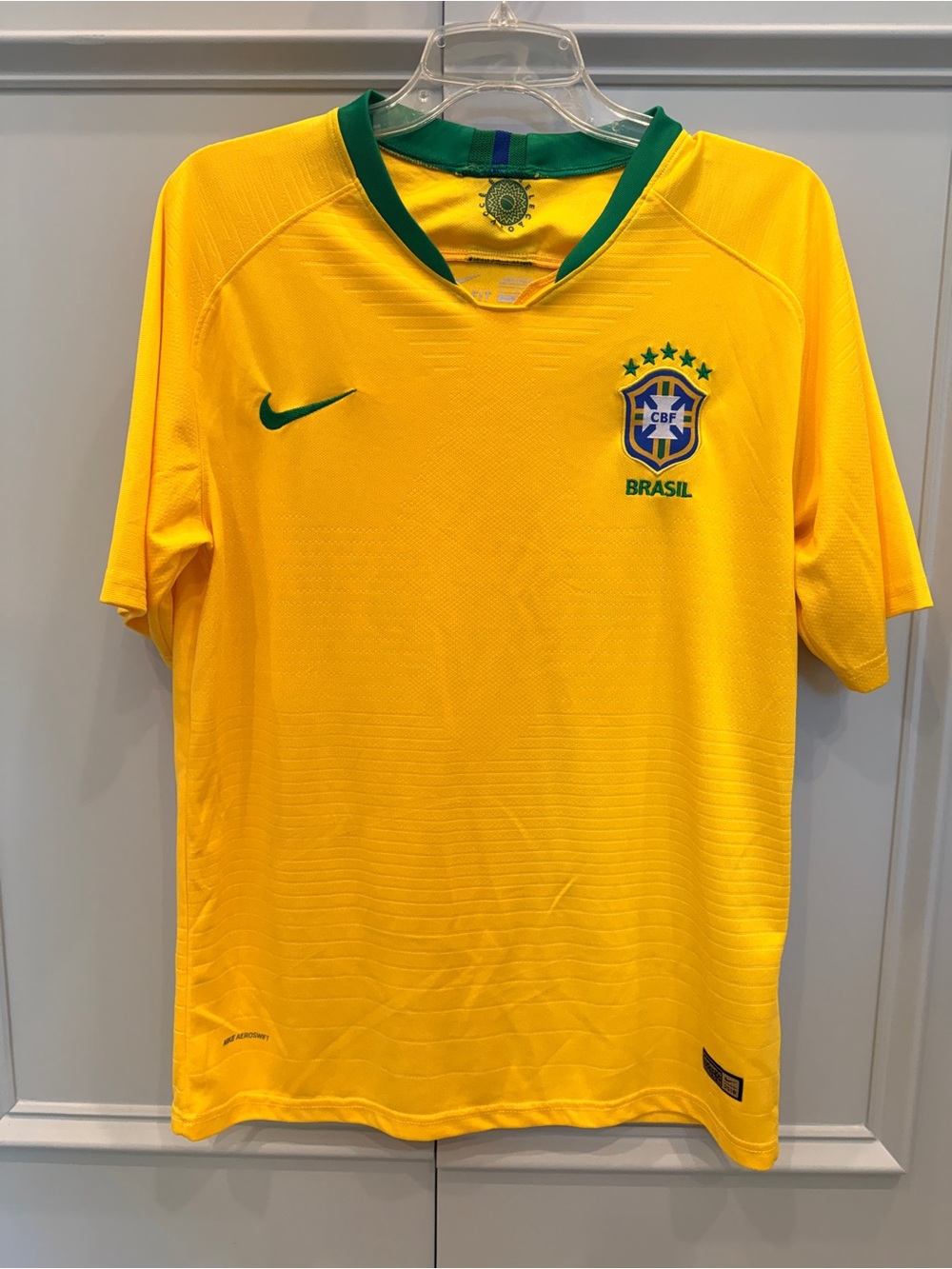Nike Yellow Brazil Soccer Jersey with Green Accents - L